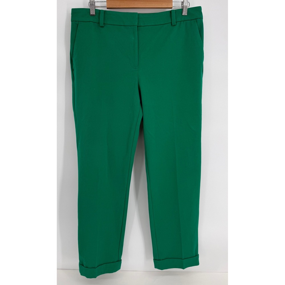 LOFT Womens Green Straight Leg Cuffed Hem Dress Pants Trousers Sz 12